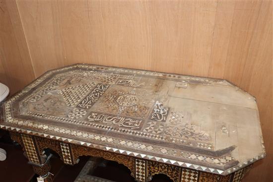 A Moorish mother of pearl inlaid table (a.f.) W.116cm